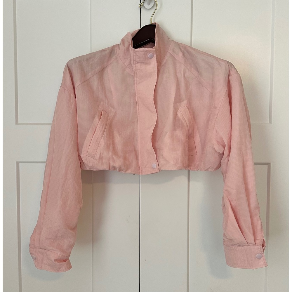 Urban Revivo Pink Cropped Windbreaker Jacket High Neck Zip Up Women's Large